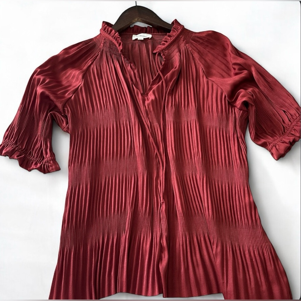 Böhme Pleated Blouse Flowy Color Wine 3/4 Sleeve
